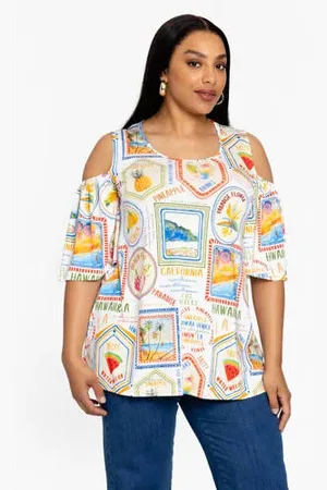 Yoek Off shoulder top beige