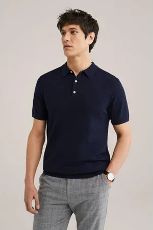 Van gils Regular polo gebreid donkerblauw