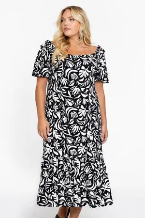 Yoek Off shoulder jurk zwart