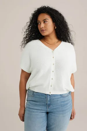 WE Fashion Curve gebreid vest wit