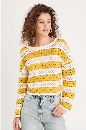Cache Cache Cropped trui geel gehaakt