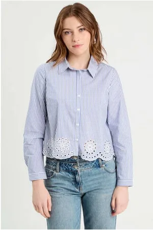 Cache Cache Blouse lichtblauw broderie