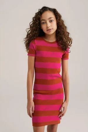 WE Fashion Bodycon jurk bruin/roze