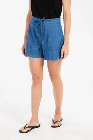 Protest Wide leg regular waist denim short medium blue denim
