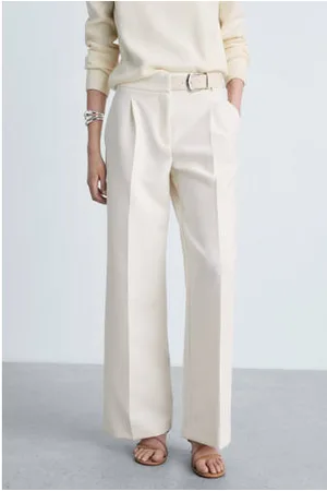 MANGO Straight regular waist pantalon ecru