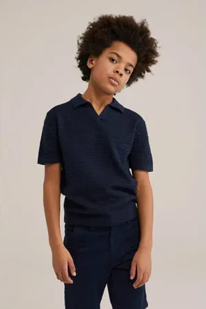WE Fashion Blue Ridge gebreide polo donkerblauw