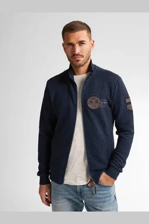 Petrol Industries Sweatvest met ingebreid patroon donkerblauw