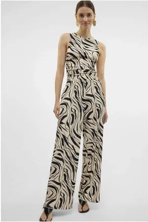 VERO MODA Loose high waist broek beige