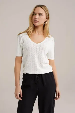 WE Fashion Top wit fijn gebreid
