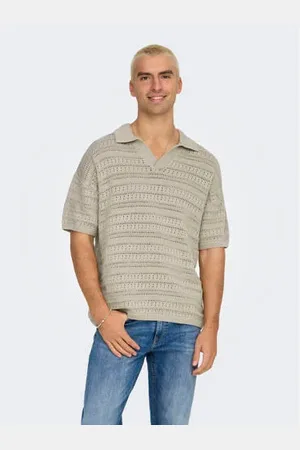 Only & Sons Loose polo grof gebreid beige