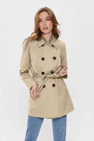 ONLY Trenchcoat ONLVALERIE met ceintuur beige