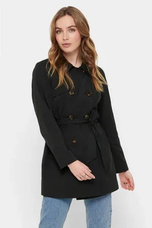 ONLY Trenchcoat jas ONLVALERIE met ceintuur zwart