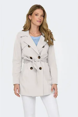 ONLY Trenchcoat jas ONLVALERIE met ceintuur lichtgrijs
