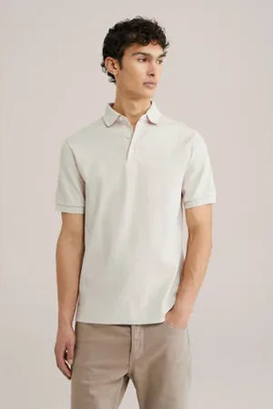 WE Fashion Slim polo rib gebreid beige