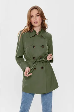 ONLY Trenchcoat ONLVALERIE met ceintuur donkergroen