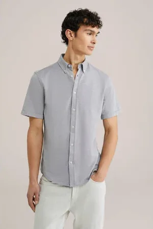 WE Fashion WE Fundamentals slim fit casual overhemd grijs