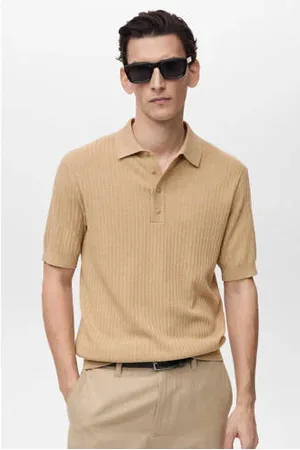 MANGO Regular polo rib gebreid beige