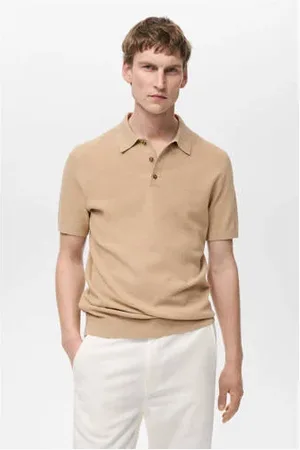 MANGO Slim polo fijn gebreid beige