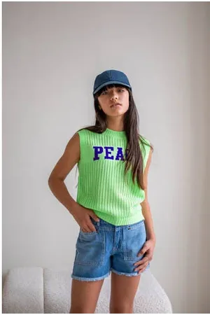 Like Flo Young mouwloze top groen gebreid