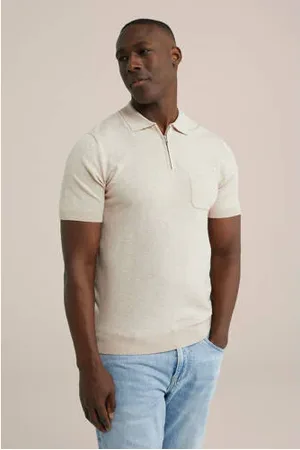 WE Fashion Regular polo fijn gebreid beige