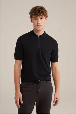 WE Fashion Regular polo fijn gebreid zwart