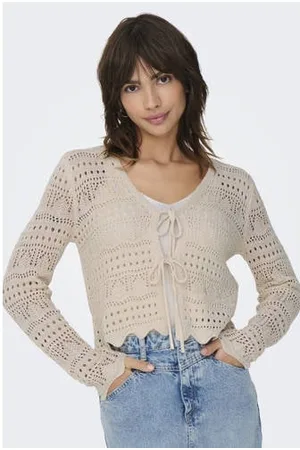 JDY Vest taupe fijn gebreid
