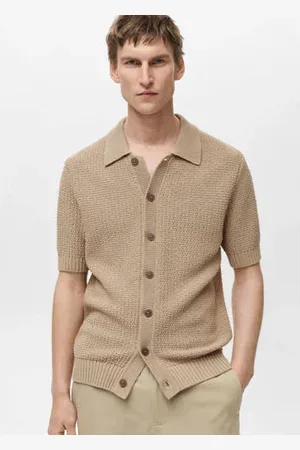 MANGO Casual overhemd gebreid beige