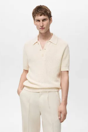 MANGO Slim polo ecru