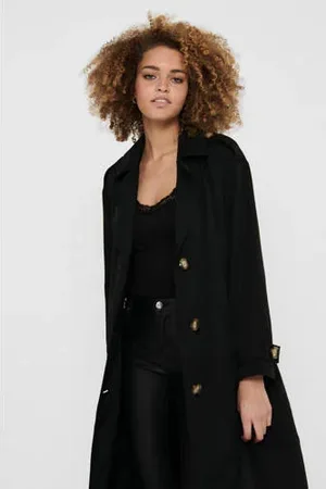 ONLY Trenchcoat zomer ONLLINE met ceintuur zwart