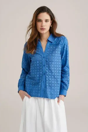 WE Fashion Blouse blauw broderie