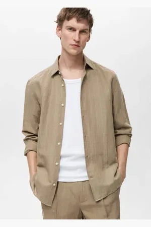 MANGO Linnen casual overhemd beige