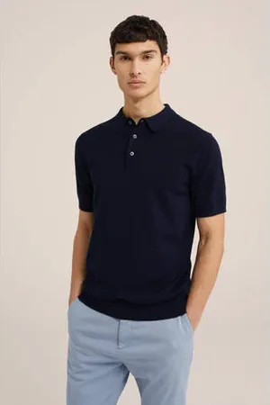 WE Fashion Polo fijn gebreid donkerblauw