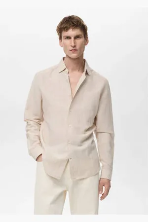 MANGO Linnen casual overhemd ecru