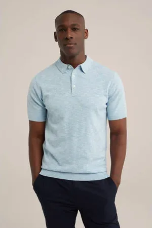 WE Fashion Polo fijn gebreid lichtblauw