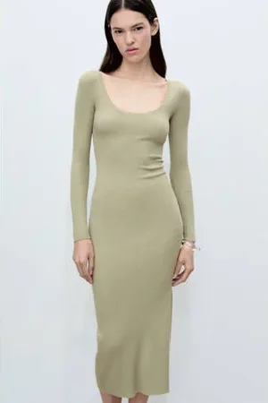 MANGO Midi jurk rib gebreid