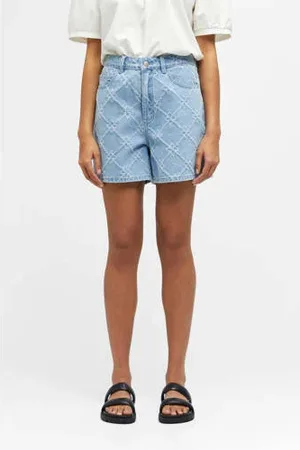 Object High waist wide leg denim short OBJMOJI met all over print en textuur