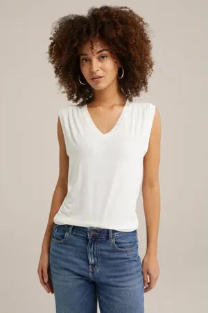 WE Fashion Mouwloze top ecru