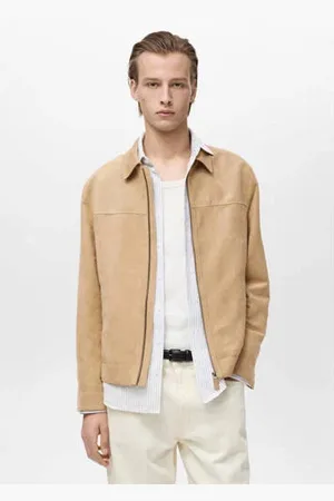 MANGO Imitatieleren jas tussenjas beige