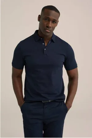 WE Fashion Slim polo donkerblauw
