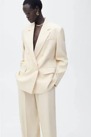 MANGO Wide leg high waist pantalon lichtgeel