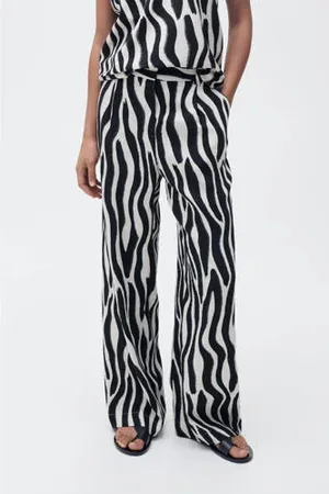 MANGO Wide leg regular waist pantalon ecru