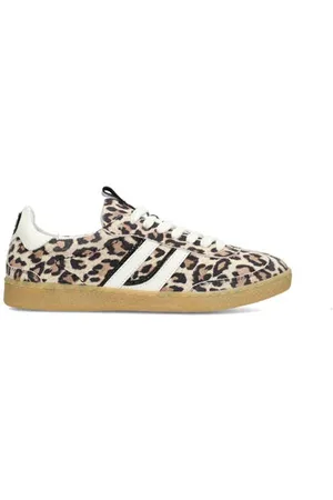 PS Poelman Polaro suède sneakers met panterprint beige