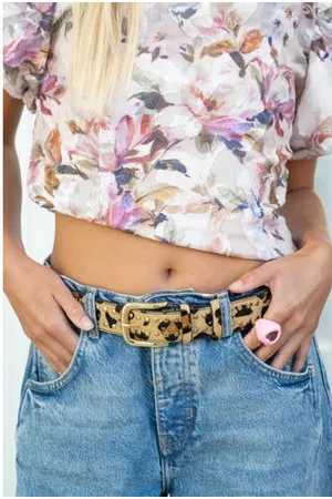 DWRS Leren riem Alexandria met panterprint en studs