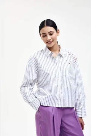 CKS Blouse wit met metalen oogjes op schouder