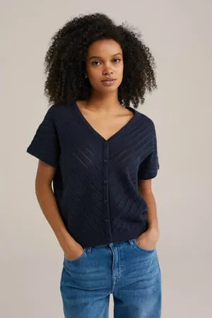 WE Fashion Vest marine fijn gebreid