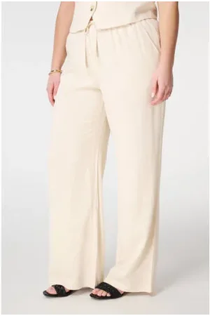 MS Mode Wide leg regular waist casual broek crème