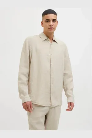 JACK & JONES PREMIUM linnen casual overhemd ecru