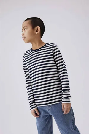 NAME IT KIDS gestreepte longsleeve NKMSALMO donkerblauw/wit