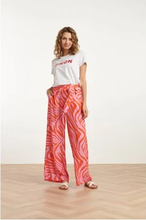 Smashed Lemon Wide leg regular waist casual broek roze