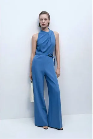 MANGO Wide leg jumpsuit blauw